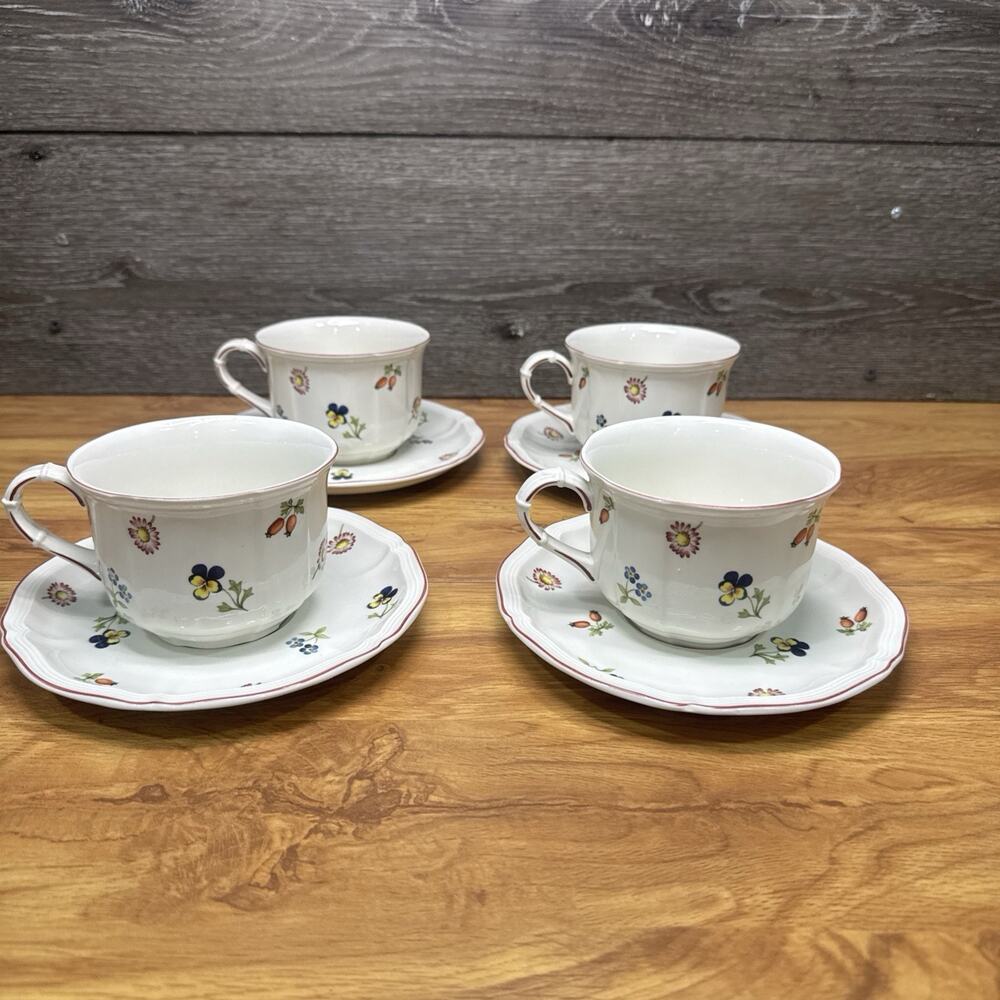 Villeroy & Boch Petite Fleur Flowers Luxembourg Teacups Saucers Cups ~ 4 Sets